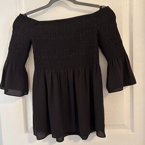 Babaton Aritzia Black Smocked ChiffonTop - Off the Shoulder XS